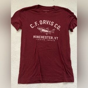 Orvis Vermont fish shirt. A wine red color.
